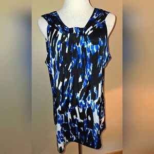 Women's Calvin Klein Sleeveless Blue, Black, & White Print Blouse Size XL